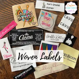Etiquetas personalizadas para marcas: Presentación 2 etiquetas personalizadas para marcas mostrado como ejemplo de fabricación de etiquetas textiles con etiqueta de tela impresa y etiqueta de cuidado