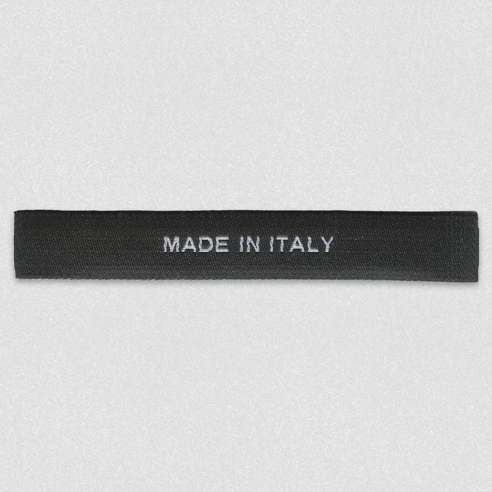 Etiqueta Tejida Negra Corte Recto Made in Italy fabricado por LabelGo