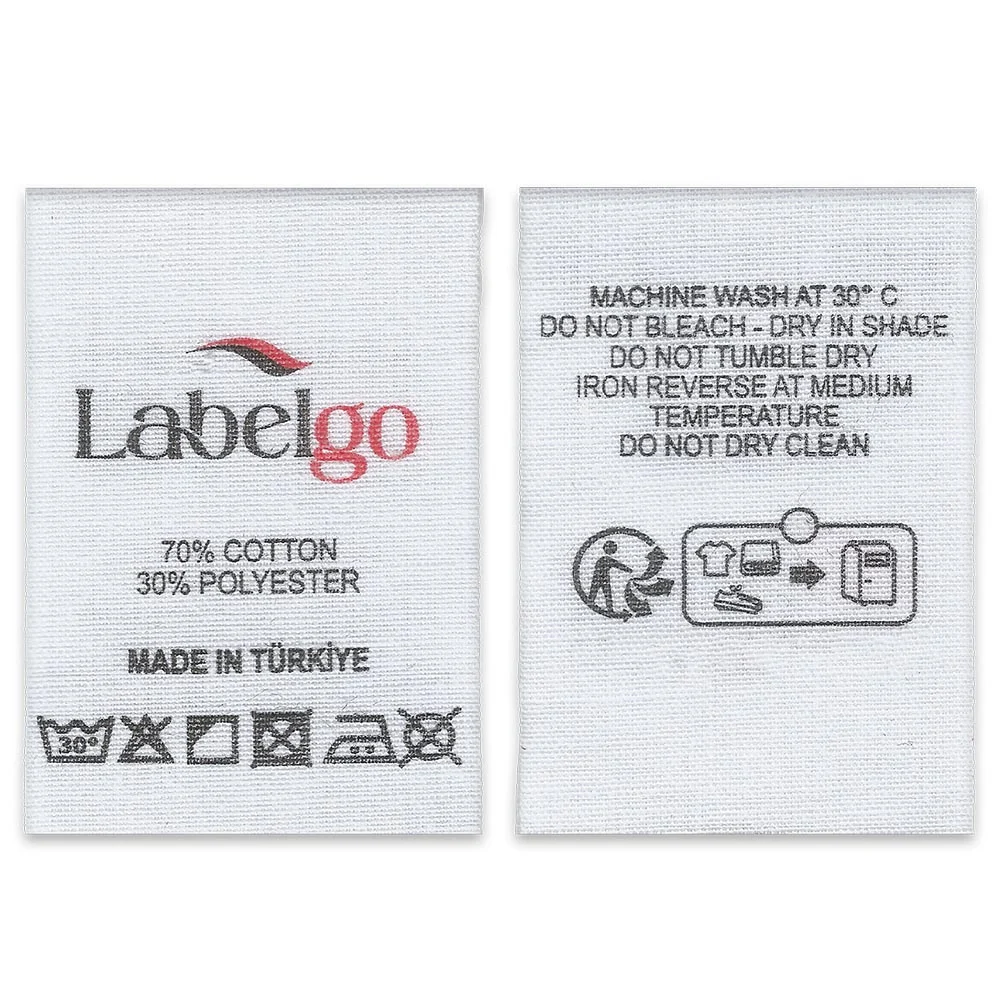 Etiqueta de Cuidado en Tafetán Blanco Impreso fabricado por LabelGo