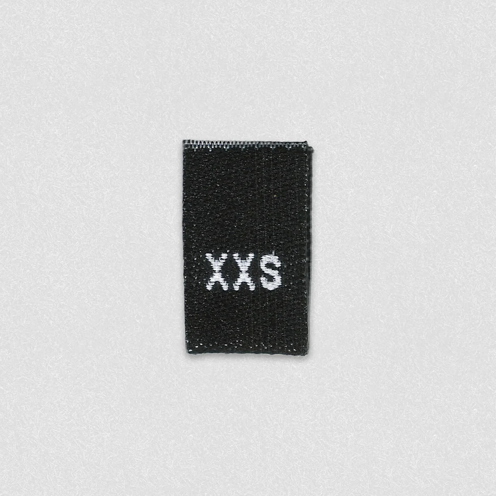 Black woven apparel size label size XXS